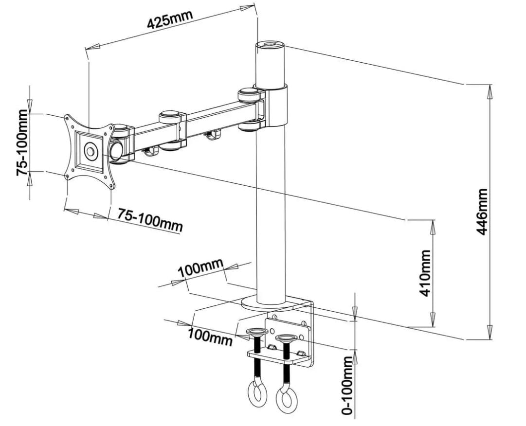Line drawing of monitor mount Line drawing of monitor mount