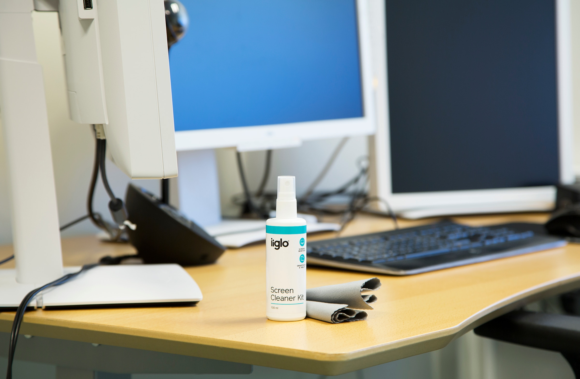 Screen cleaner on desk Screen cleaner on desk