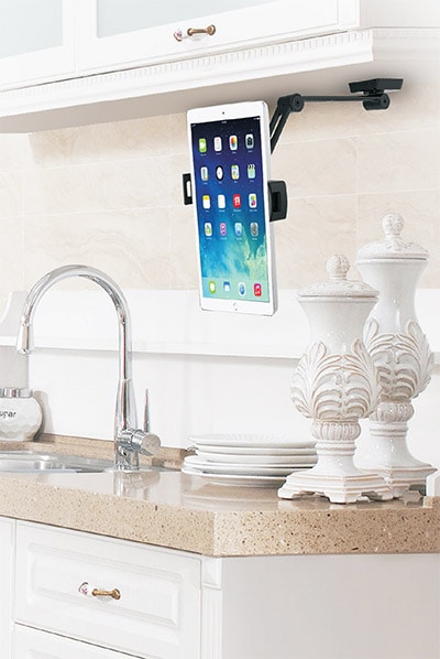interior. Tablet mounted under cabinet