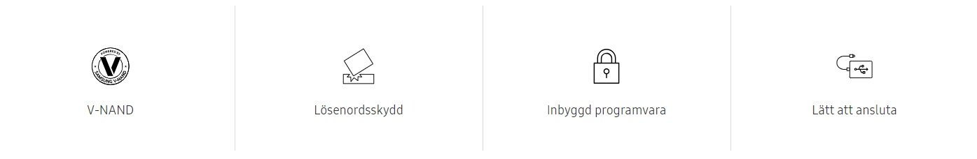 V-NAND, Lösenordsskydd, Inbyggd programvara, Lätt att ansluta V-NAND, Lösenordsskydd, Inbyggd programvara, Lätt att ansluta