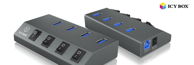 Icy Box 4-porter USB 3.0-hub, hölje i aluminium Icy Box 4-porter USB 3.0-hub, hölje i aluminium